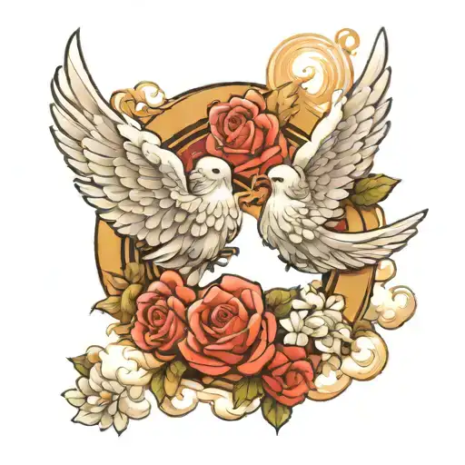 Angel Doves And Clouds Surrounding