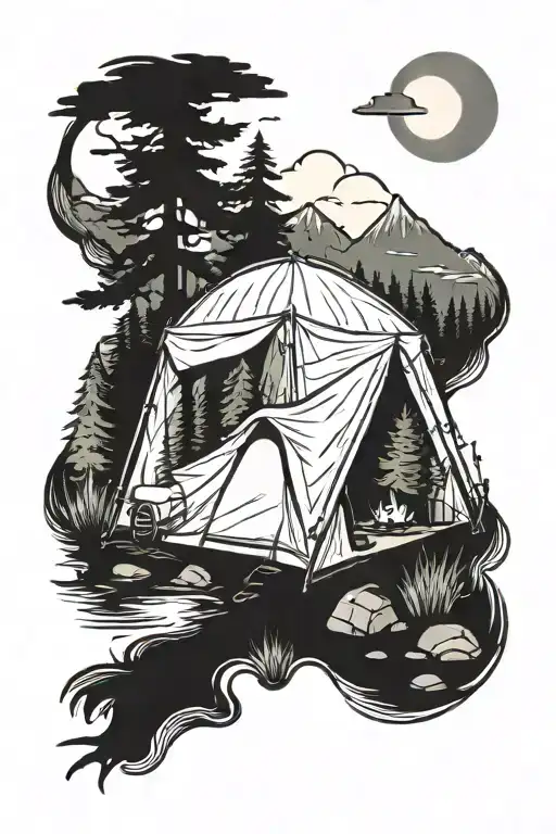 Camping Scene With A Tent