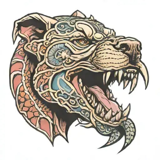 Pitbull Biting A Japanese Dragon Wrapped