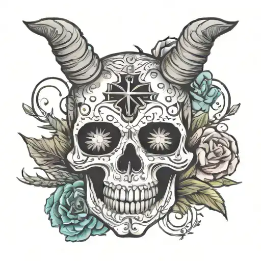 Carnataurus Skull Sugar Skull With Cross