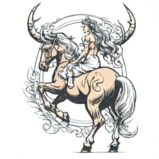 Female Centaur Looking Over Shoulder Towards Bull