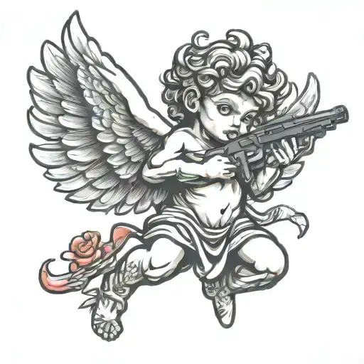 Cupid With Wings And Uzi Gun In Hand
