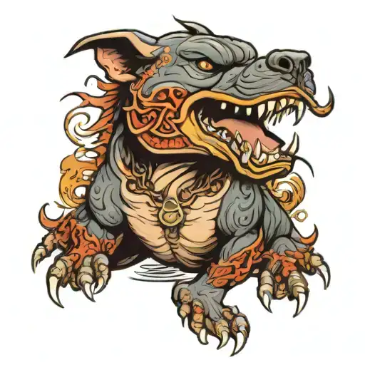 Pitbull Fighting A Japanese Dragon