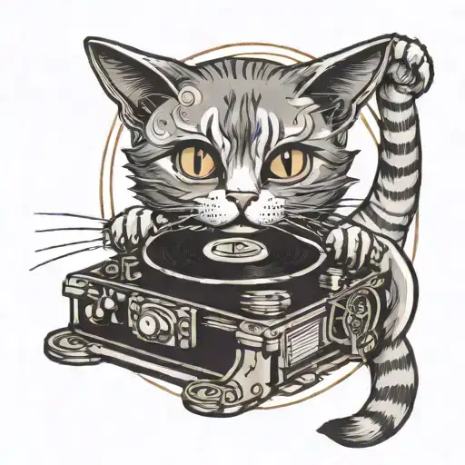 Cat And Vinyl Record Spinning