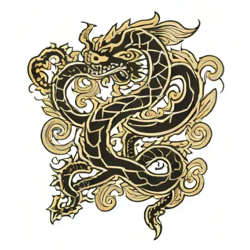 Irish Fleur De Lys Made From Knotwork Intertwined With A Chinese Dragon