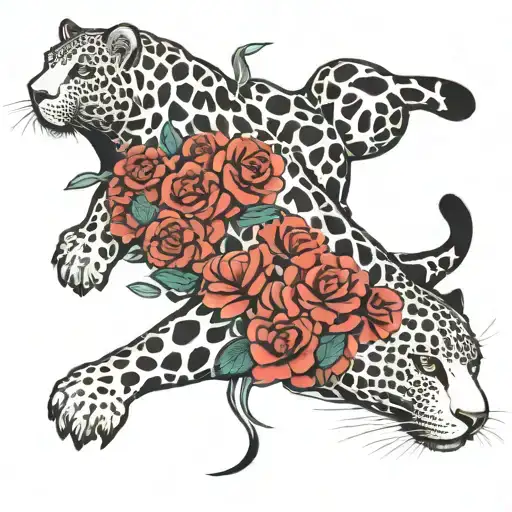 Black And White Leopard Horizontally In Traditional American Technique