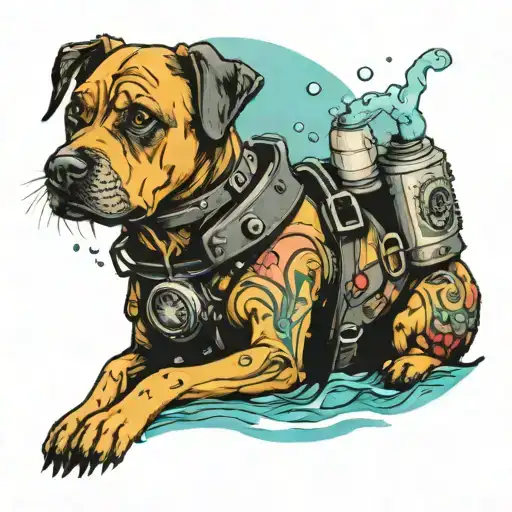 Dog Wearing Diving Equipment Underwater