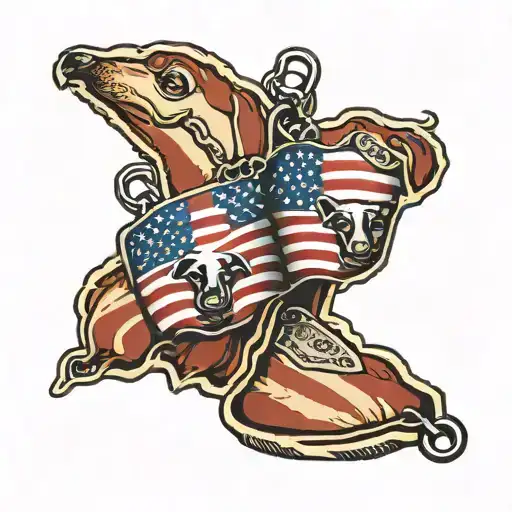 American Flag With Two Dog Tags