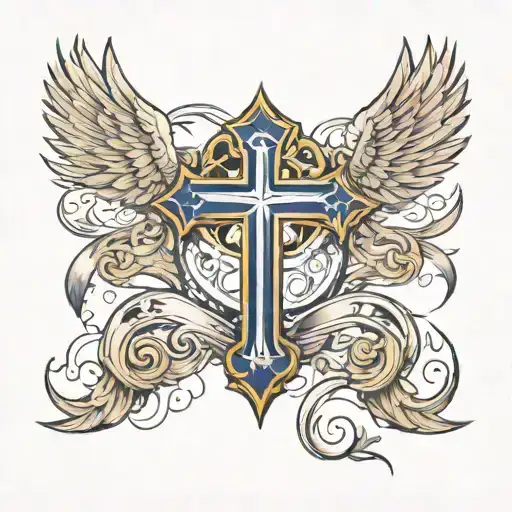 Roman Catholic Cross And Wings Spread