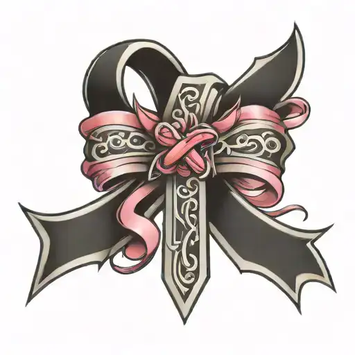 Cancer Ribbon Wrapped On Cross