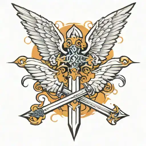Cross Sword Fire Angel Wings