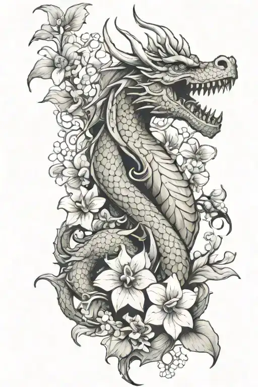 Realistic European Dragon With Orchids Surrounding It