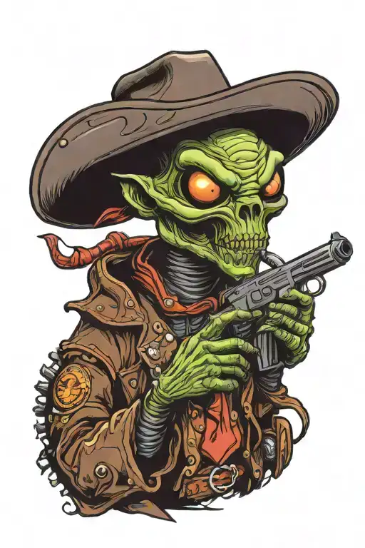 Dark Alien Cowboy With A Blaster
