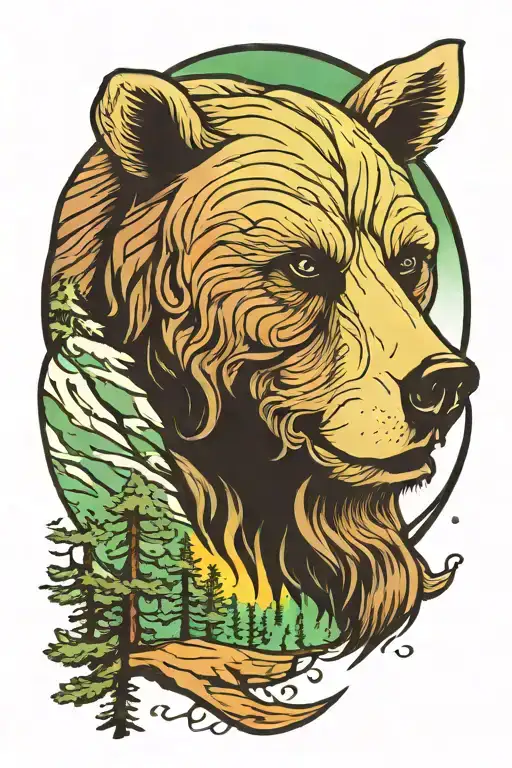 Norse Bear Head Aggressive Northern Lights Pine Trees