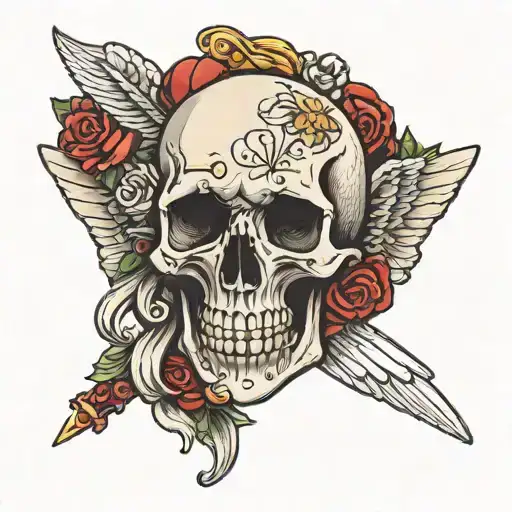 A Solitaire Card With A Skull On One Side And An Angel On The Other