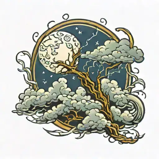 Thunderstorm With Full Moon Shining