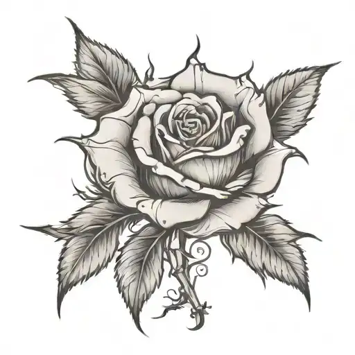 Rose With Stem And Thorns Beautiful Design Incorporating Elements