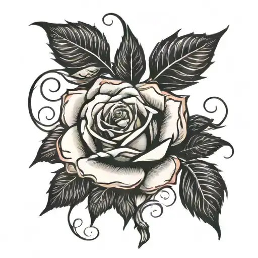 Rose With Stem And Thorns Beautiful Design Incorporating Elements