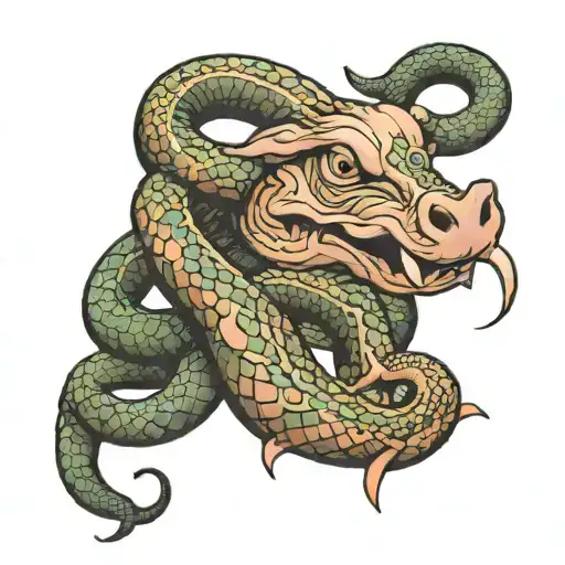 A Snake Coiled Around A Pig