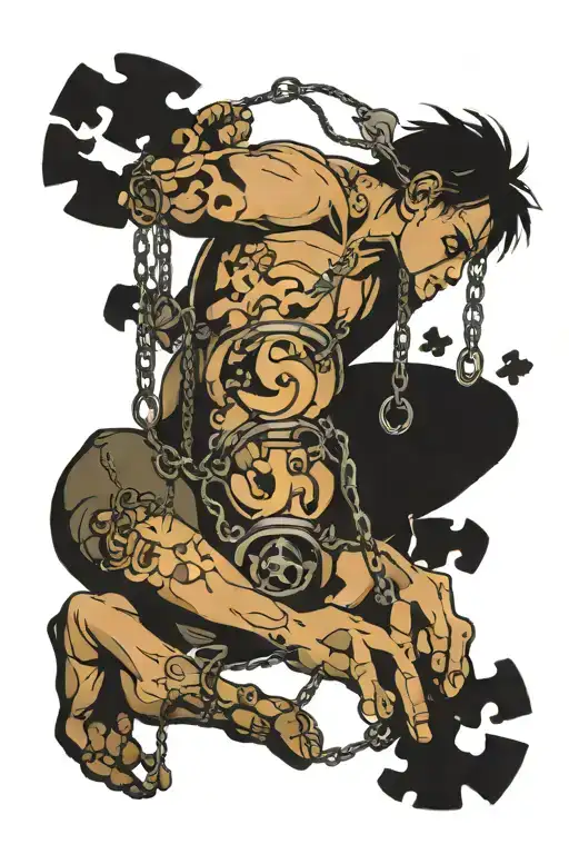 Atlas Is In Hand And Feet Shackles Holding The World Made Out Of Puzzle Pieces