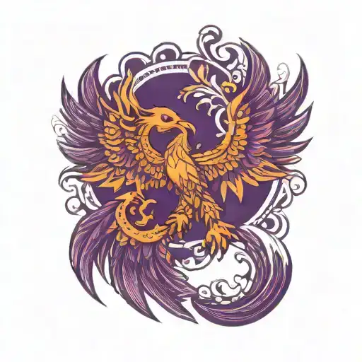 White Henna Tattoo With Phoenix Eagle Scorpion On Top Purple