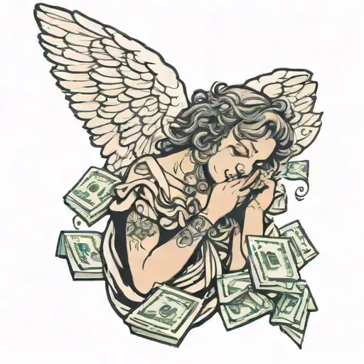 Crying Angel Holding Money