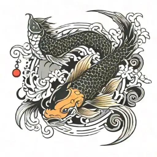 Japanese Traditional Koi Fish Dragons And Samurai