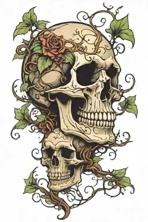 Skull With Vines Flowing Downwards Out Of It