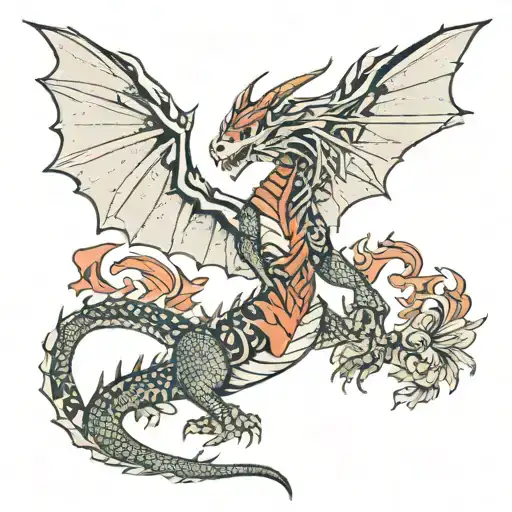 A Dragon With Wings Under A Girl's Chest