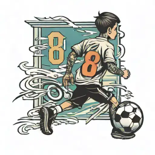 Boy Walking Backwards With Soccer Ball And An 8 On The Back Of His Shirt