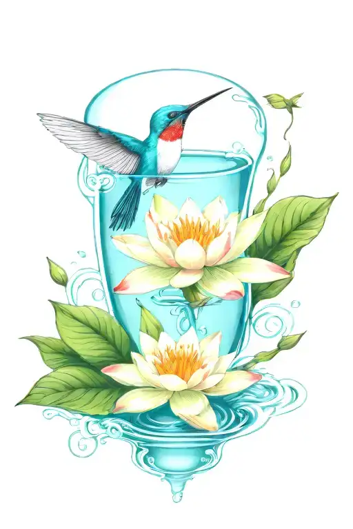 Water Lilly And Hourglass Hummingbird Sipping Nectar