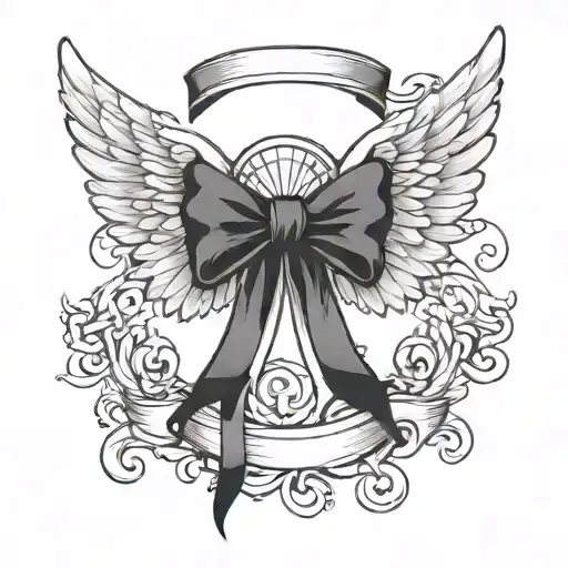 Angel Wings And Black Ribbon Tied