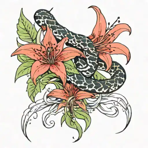 Red Spider Lily And Snake Intertwined