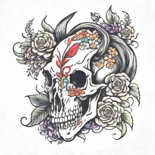 Horse Skull Surrounded By Flowers