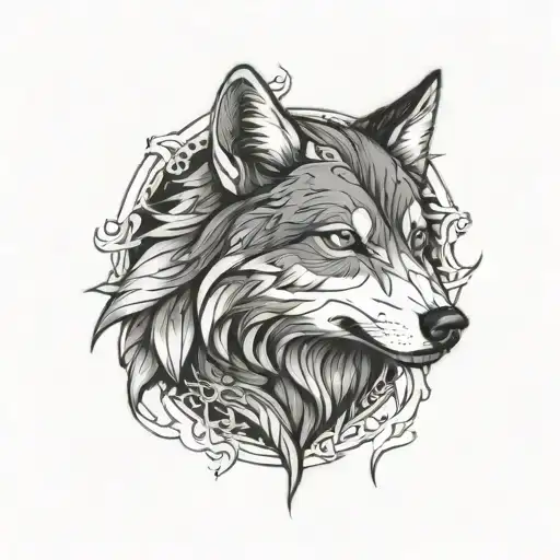 Black & White Wolf Head
