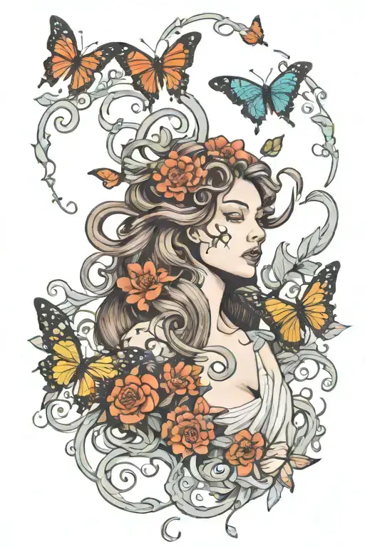 Medusa And Butterflies Surrounding