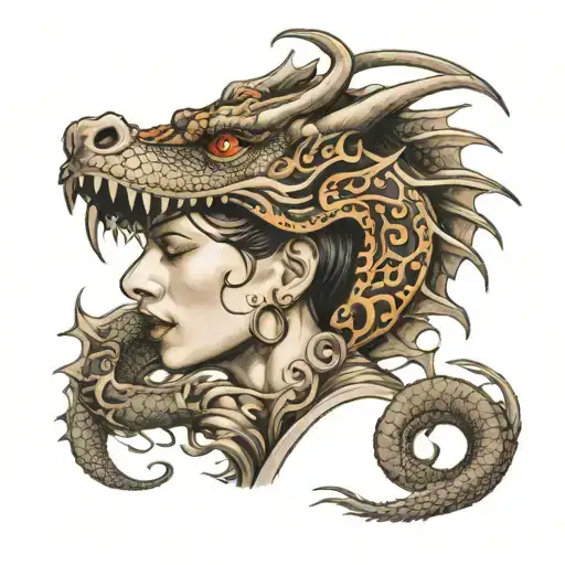 Dragon Holding A Woman's Head In Its Mouth