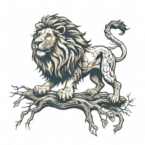 Lion Roaring That Fades Into A Tree Growing