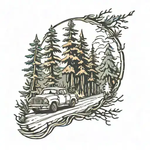 Pine Forest In Motion From Car Point Of View