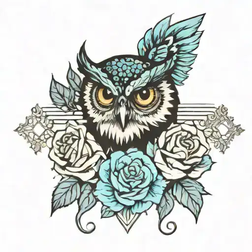 Black Cross Wit Blue Roses Wit Blue Eye Owl
