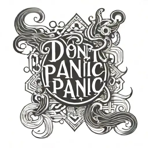 Don't Panic In Black Bold Text Off Center Surrounded By Geometric Shape Pattern With Wavy Lines