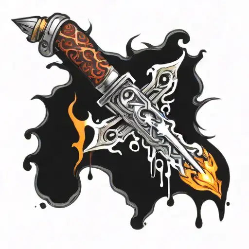 Melted Blade With Welding Sparks And Fire Drip