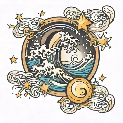 Wave And Moon And Stars Shining