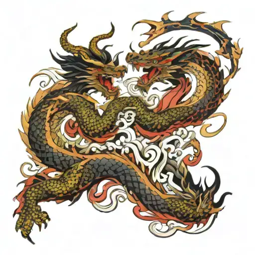 Japanese Dragon Fighting Demons