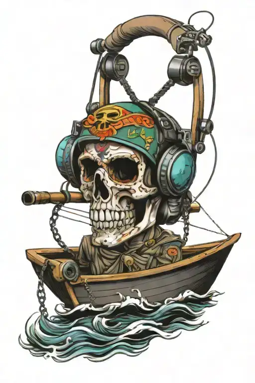 Army Boat Mexican Skull Wearing Headphones