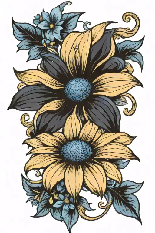 Black Eyed Susan And Blue Daisy Flower