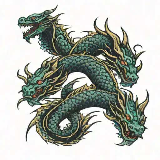 A Wavey Line Around The Hand With Three Dragons