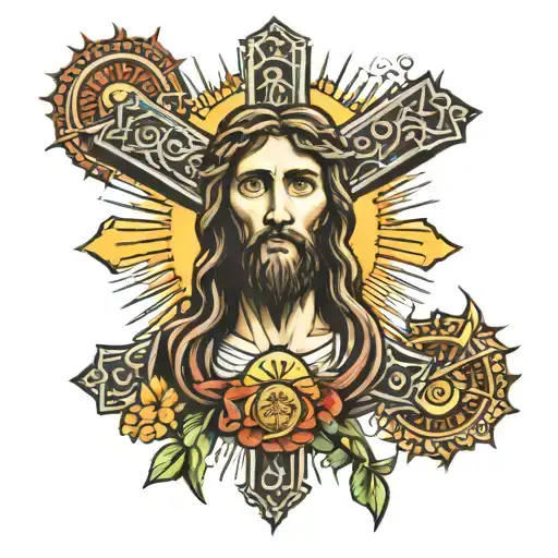 Jesus Cross With Sun Beam Behind Him