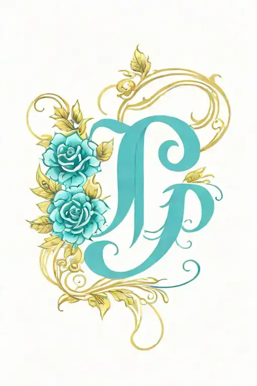 2 Lower Case Cursive J's Overlapping Offset With A Fine-line Floral Design