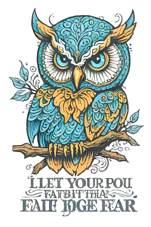 Blue Owl Face And Eyes With Quote That Says Let Your Faith Be Bigger Than You Fear